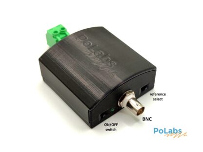 Oscilloscope current probe for measuring AC and DC currents with desctiption of connector and switches