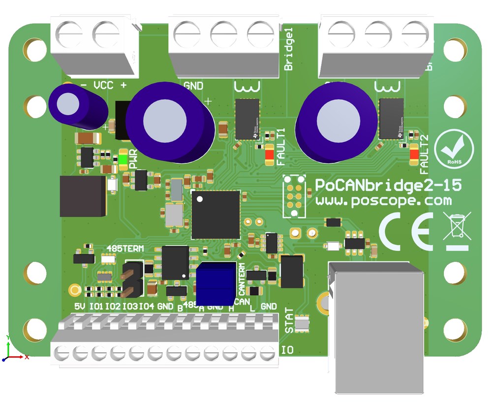 PoCANbridge2-15 dual h-bridge motor driver top